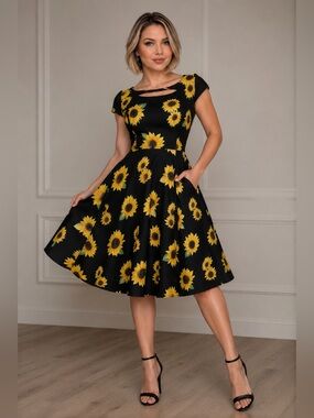 Hearts & Roses London Pin-Up Sunflower Dress Size 12